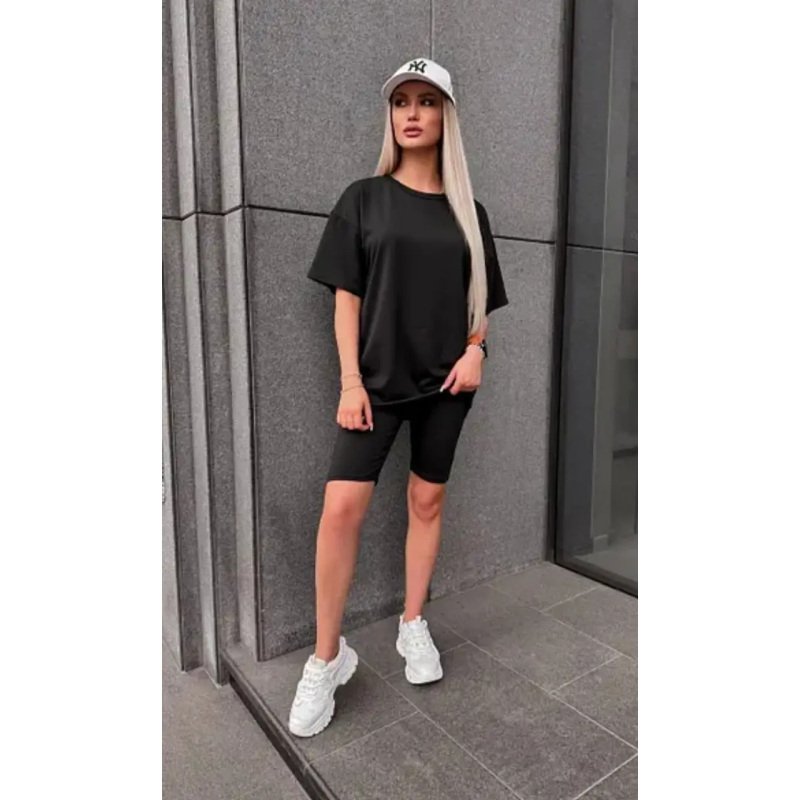 Костюм жіночий футболка з велосипедками 50/52, Чорний Костюм жіночий футболка з велосипедками 50/52, Чорний