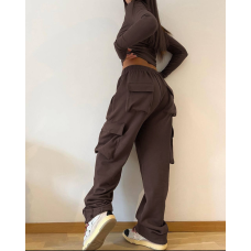 Штани карго жіночі трикотажні, Коричневий 42-46