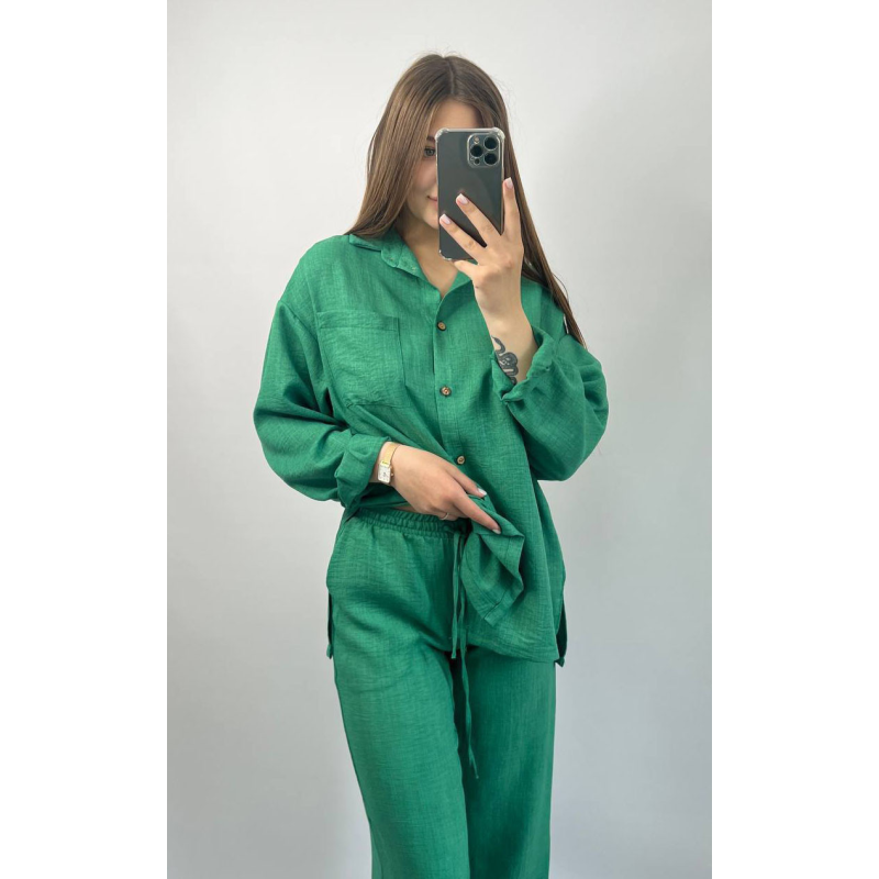 Костюм жіночий літній льон Зелений, 50/52