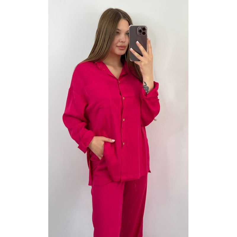Костюм жіночий літній льон Малиновий, 42/44