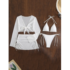 Купальник жіночий роздільний, зі спідницею та накидкою Білий, M