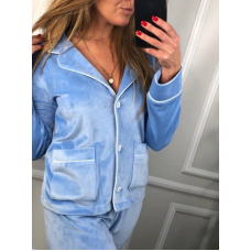 Костюм із плюшевого велюру на ґудзиках із двома кишенями. Блакитний, XL