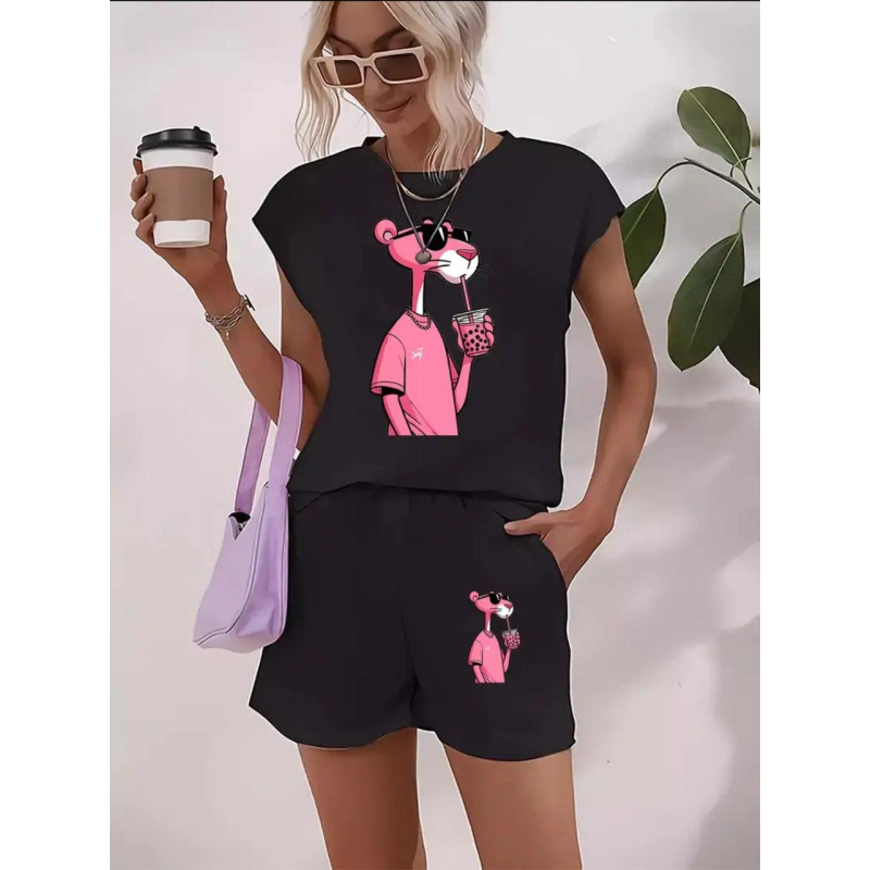 Жіночий костюм футболка з шортами Чорний 42/44