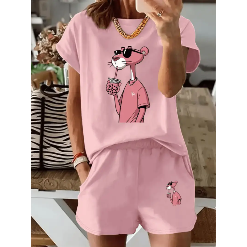 Жіночий костюм футболка з шортами Рожевий, 42/44