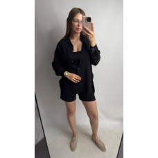 Костюм-трійка жіночий літній з шортами і брюками  Чорний, M-L