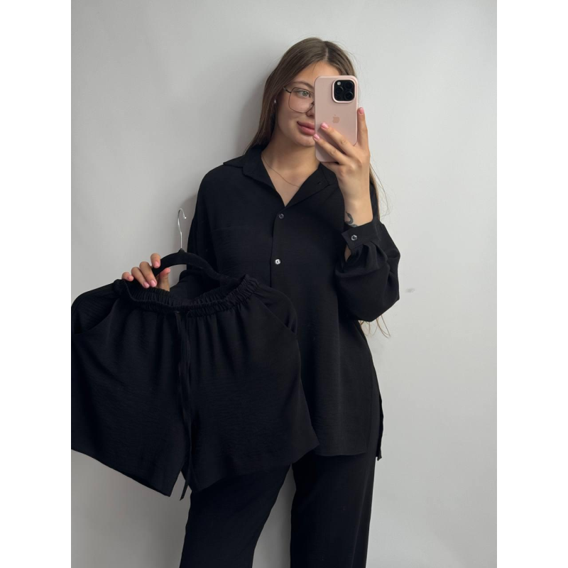 Костюм-трійка жіночий літній з шортами і брюками Чорний, XL-XXL