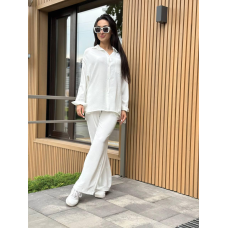 Костюм-трійка жіночий літній з шортами і брюками Молочний, XS-S
