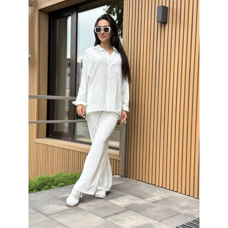 Костюм-трійка жіночий літній з шортами і брюками Молочний, XS-S