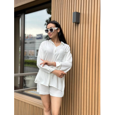 Костюм-трійка жіночий літній з шортами і брюками Молочний, XL-XXL
