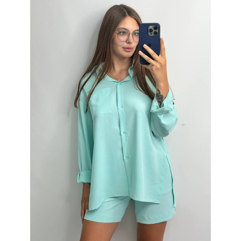 Костюм-трійка жіночий літній з шортами і брюками М“ята, XS-S