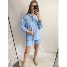 Костюм-трійка жіночий літній з шортами і брюками Блакитний, XL-XXL