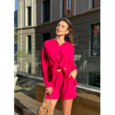 Костюм-трійка жіночий літній з шортами і брюками  Малиновий, XS-S