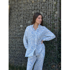 Костюм жіночий літній льон Блакитний, Тварини, XL-XXL