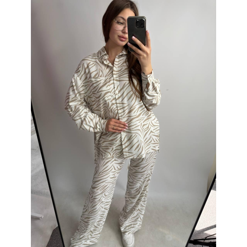 Костюм жіночий літній льон Бежевий, Тварини, XL-XXL Костюм жіночий літній льон Бежевий, Тварини, XL-XXL