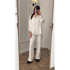 Костюм жіночий літній льон Молочний, Смужка, XL-XXL