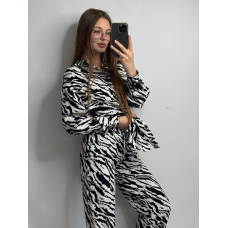 Костюм жіночий літній льон Чорно-білий, Тварини принти, XS-S