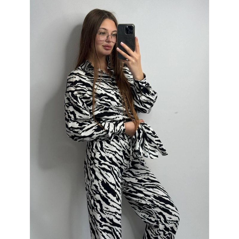 Костюм жіночий літній льон Чорно-білий, Тварини принти, XS-S