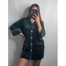 Жіноча сорочка-халат плюш-велюр Смарагд, XS-S