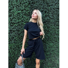 Жіночий костюм у рубчик з шортами 50/52, Чорний