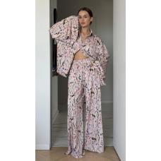 Жіночий костюм у піжамному стилі L-XL, Квітковий принт і рослинні візерунки