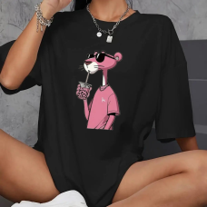 Футболка базова оверсайз з малюнком, Чорна 42/44