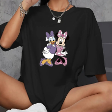 Футболка оверсайз жіноча довга з малюнком Чорний, Дейзі+Мінні, 42/44