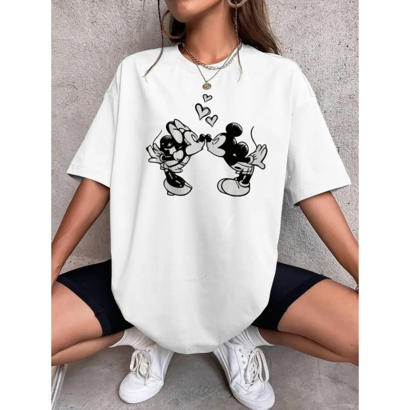 Футболка оверсайз жіноча довга з малюнком Білий, Мікі+Мінні, 42/44 Футболка оверсайз жіноча довга з малюнком Білий, Мікі+Мінні, 42/44