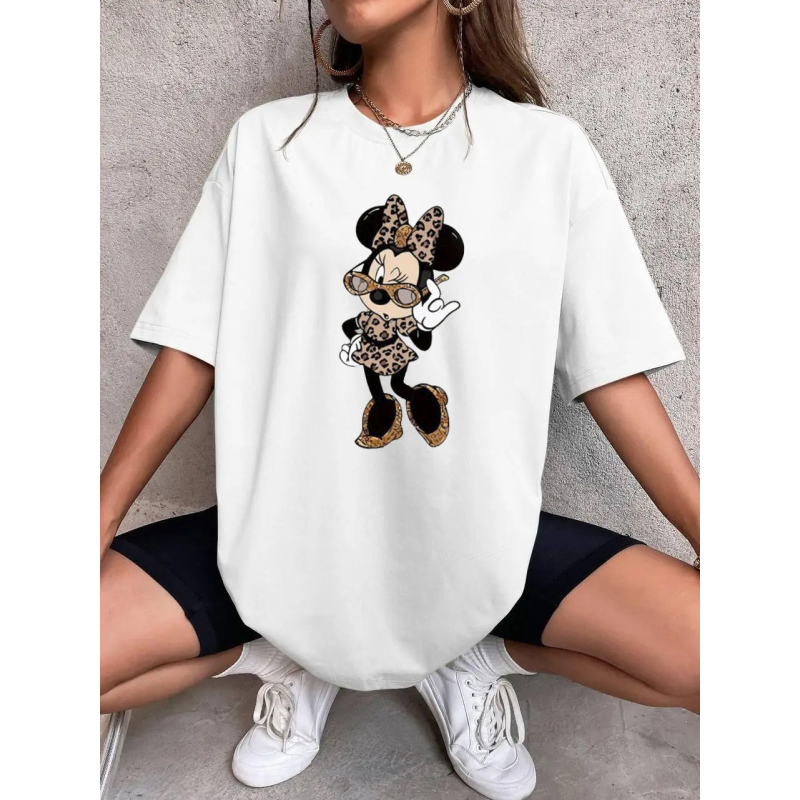 Футболка оверсайз жіноча довга з малюнком Білий, Мінні, 46/48