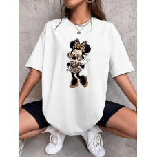 Футболка оверсайз жіноча довга з малюнком Білий, Мінні, 50/52
