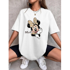 Футболка оверсайз жіноча довга з малюнком Білий, Мінні-бант, 46/48