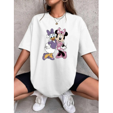 Футболка оверсайз жіноча довга з малюнком Білий, Дейзі+Мінні, 46/48