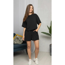 Стильний легкий костюм у рубчик Чорний, 42/44