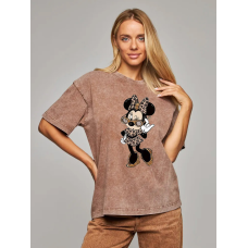 Футболка оверсайз вінтаж із принтом Мінні, Бежевий