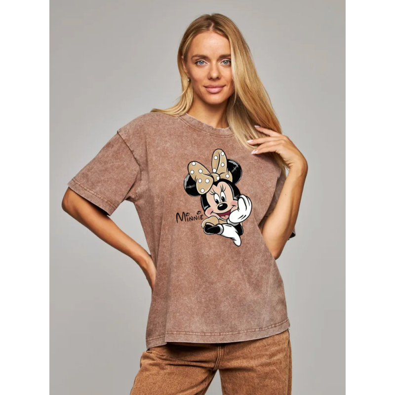 Футболка оверсайз вінтаж із принтом Мінні-бант, Бежевий