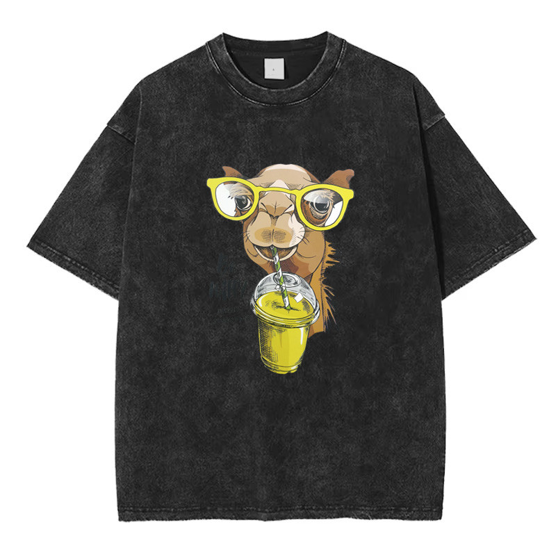 Футболка оверсайз у вінтажному стилі з принтом Верблюд, Чорний