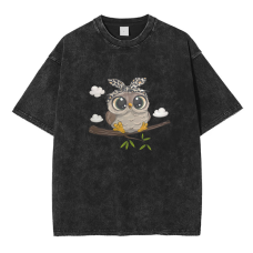 Футболка оверсайз у вінтажному стилі з принтом Сова, Чорний