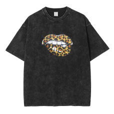 Футболка оверсайз у вінтажному стилі з принтом Губи, Чорний