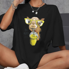 Футболка оверсайз жіноча довга з малюнком, Чорний, Малюнок, 46/48