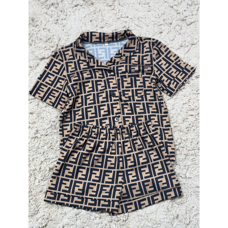 Дитяча піжамка із сатину шорти з сорочкою, Коричневий, р.122-128