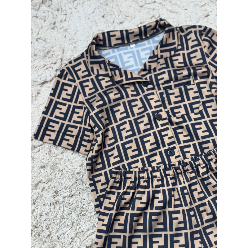 Дитяча піжамка із сатину шорти з сорочкою, Коричневий, р.146-152