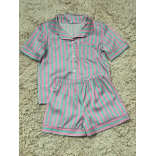 Дитяча піжамка із сатину шорти з сорочкою, Блакитно-рожевий, р.122-128