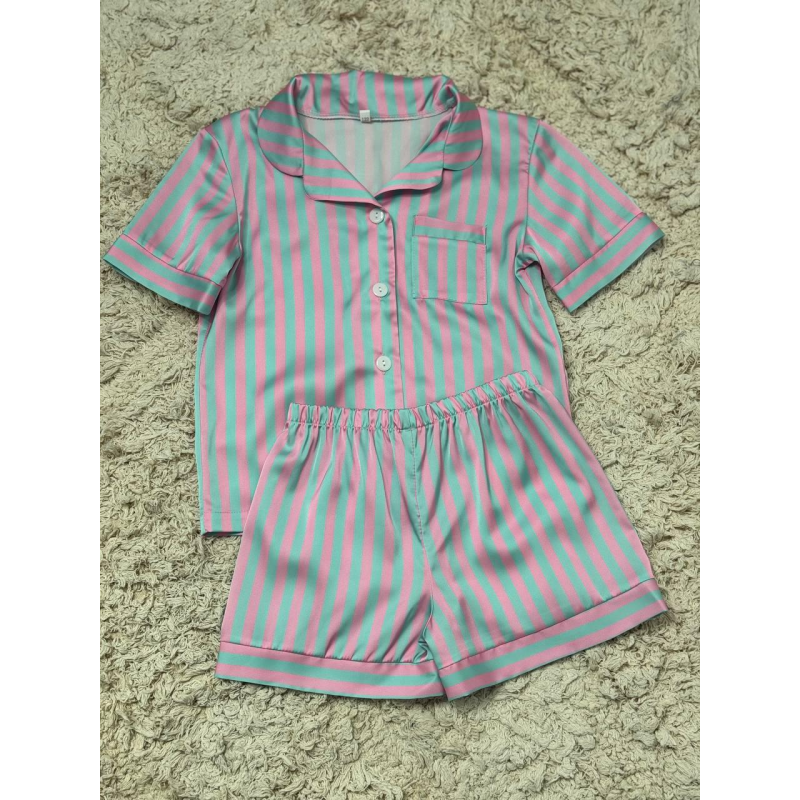 Дитяча піжамка із сатину шорти з сорочкою, Блакитно-рожевий, р.134-140