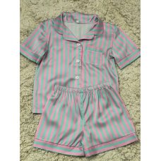 Дитяча піжамка із сатину шорти з сорочкою, Блакитно-рожевий, р.146-152