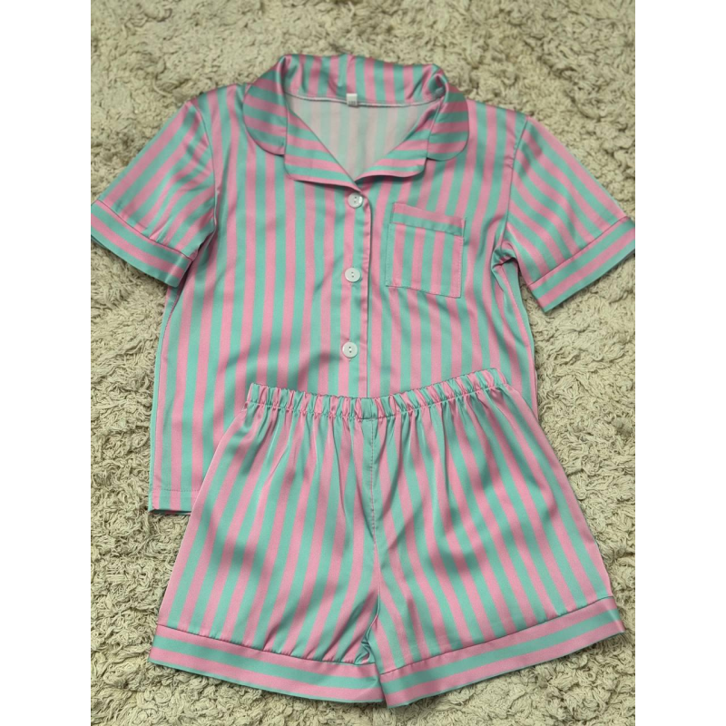 Дитяча піжамка із сатину шорти з сорочкою, Блакитно-рожевий, р.146-152