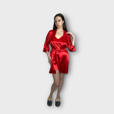 Комплект нічна сорочка з халатом червоний 3XL