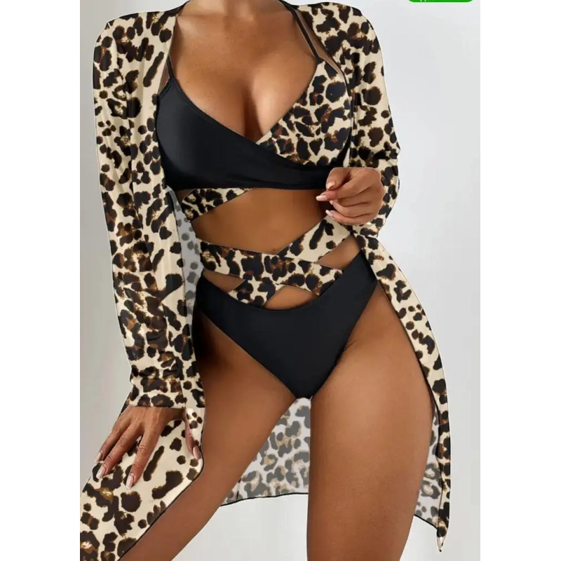 Леопардовий купальник трійка Чорний М