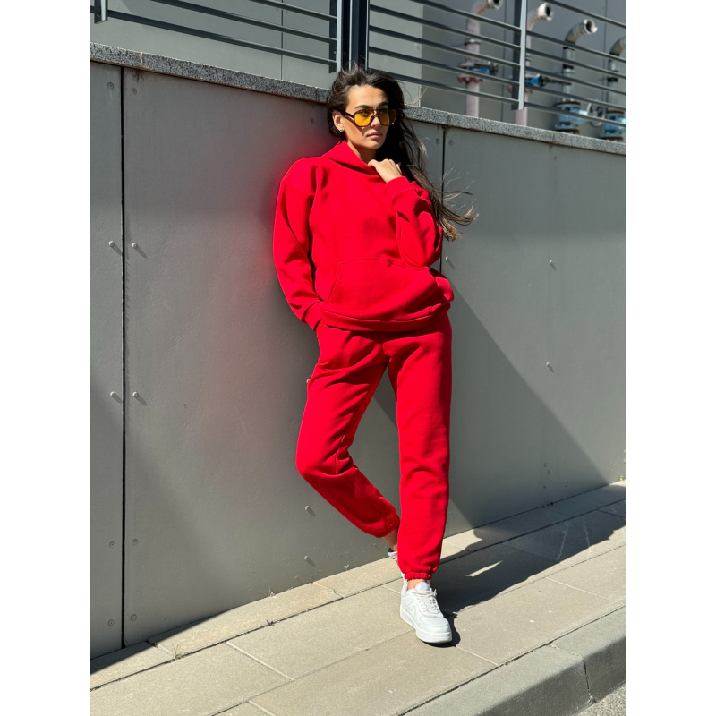 Теплий костюм жіночий на флісі, червоний XS/S
