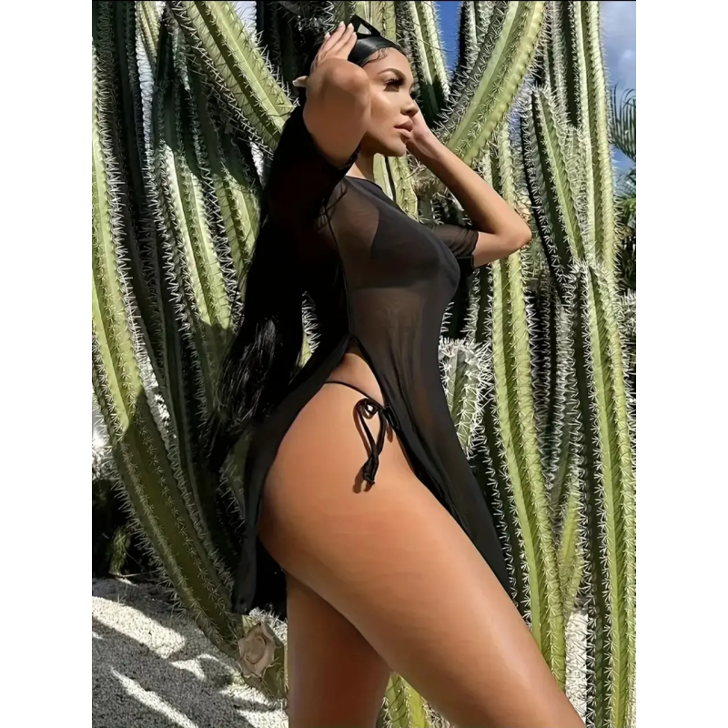 Чорна туніка сукня пляжна пляжна Чорний 48/52 Чорна туніка сукня пляжна пляжна Чорний 48/52