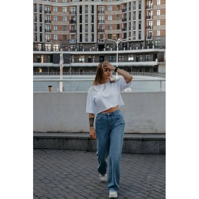 Футболка укорочена жіноча з широкими рукавами Білий 50/52