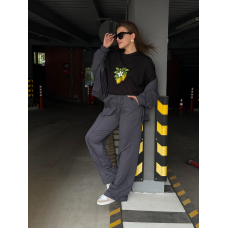 Футболка жіноча укорочена с лимонами Чорний, 46/48